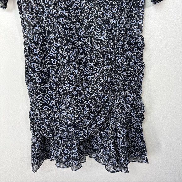 Veronica Beard Dakota Flounce Printed Black and Blue Mini Dress Size 10 - Picture 9 of 13